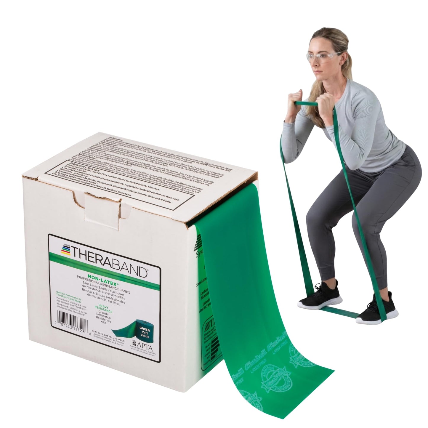 THERABAND Resistance Band 50 Yard Roll, Heavy Green Non-Latex Professional Elastic Bands For Upper & Lower Body Exercise, Physical Therapy, Pilates, & Rehab, Dispenser Box, Level 4