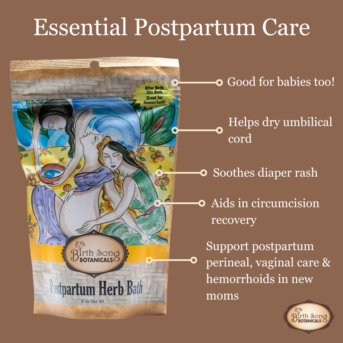 Birth Song Botanicals Organic Postpartum Herbal Bath Soak – 8oz/ea. Herbal Sitz Bath Blend with Sea Salt, Organic Plantain, Yarrow, Shepherd’s Purse, Uva Ursi & Calendula – 1 Pack (8oz)