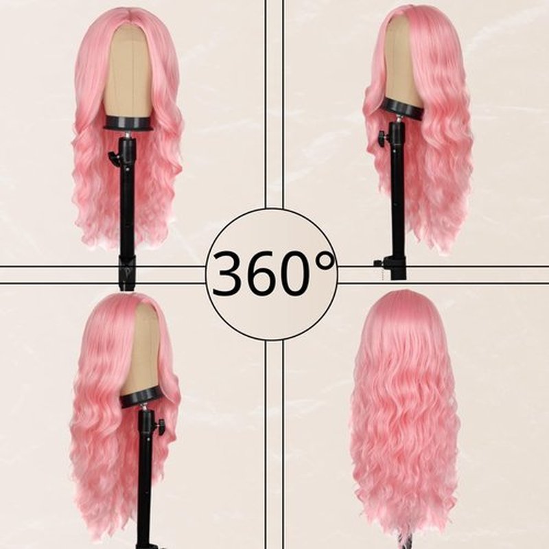 Long Pink Wig for Women 26 Inch Middle Part Wavy Women Charming Wigs Realistic Natural Looking Synthetic Heat Resistant Fiber Wig for Daily Party Use