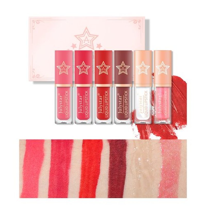 EnMart 6 Colors Velvet Matte Liquid Lipstick Set, Lip Glaze, High Pigmented Longwear Non-Stick Cup Not Fade Lip Gloss, Clear Lip Plumping Gloss, Lip Stain Set for Girls Women Waterproof Makeup (B)