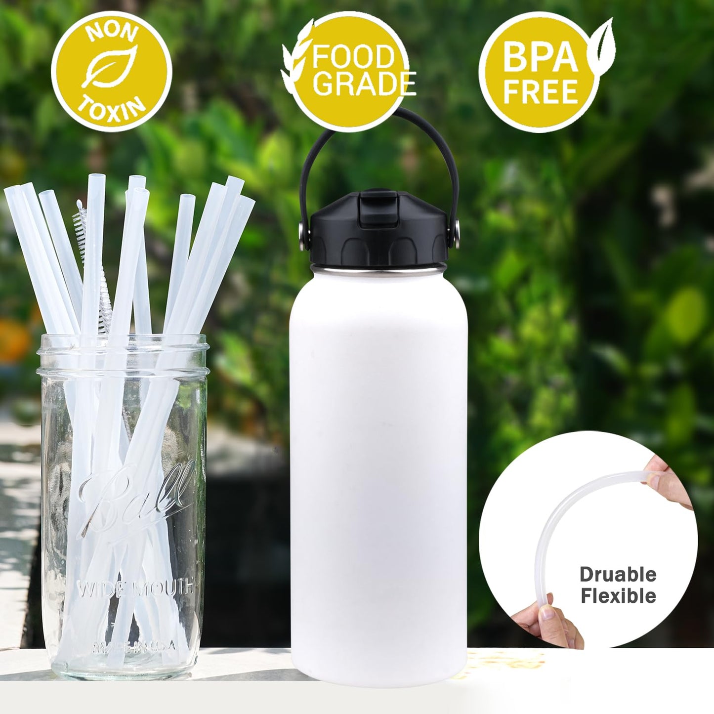 WK ieason 6pcs Replacement Straws Reusable Drinking Starws for Hydro Flask 32OZ, 18OZ and 64OZ, Plastic Straws with 2pc Cleaning Brushes Hydro Flask accessories,Daily Drinking Straws, BPA-free