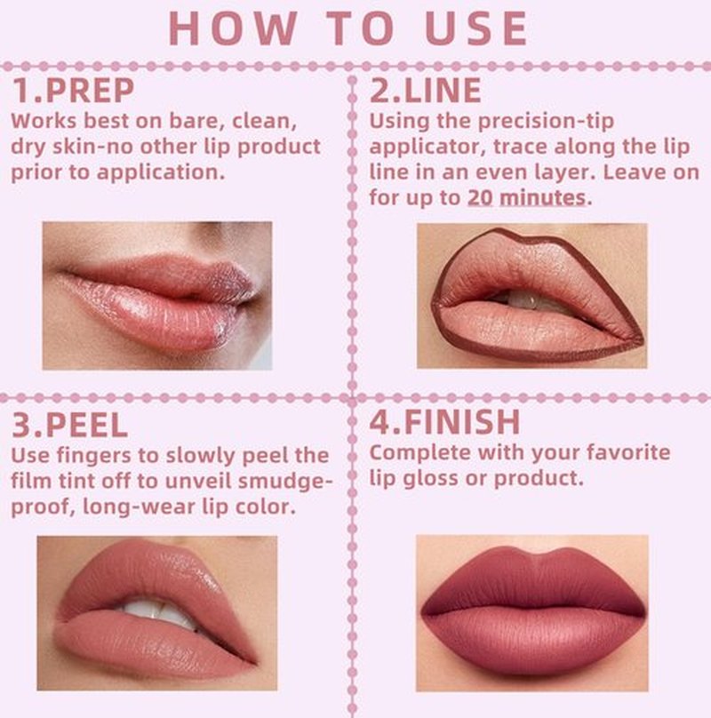Okerker 2PCS Waterproof Peel Off Lip Liner Lip Stain - Vibrant Nourishing Peel Off Lip Tint Tattoo for Long-Lasting Moisturizing Lip Stain and Lip Oil Lip Gloss Set
