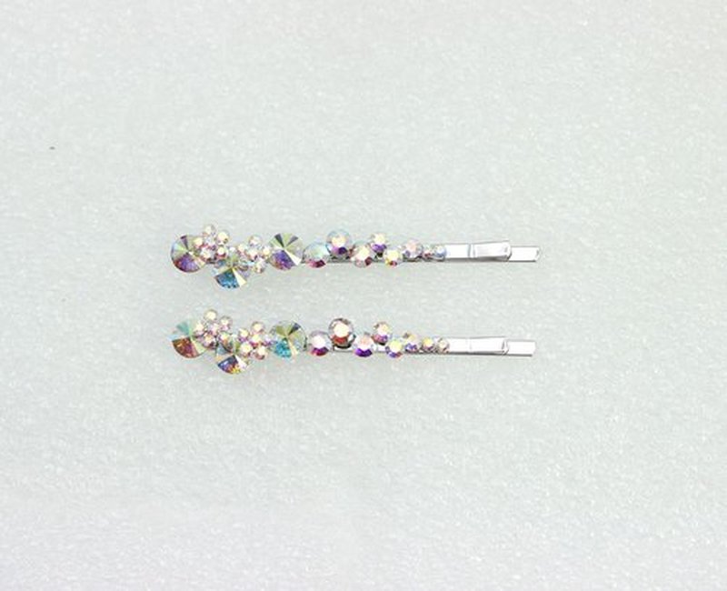 Faship A Pair Of AB Premium Rhinestone Crystal Floral Hair Clips Pins 2 Pcs