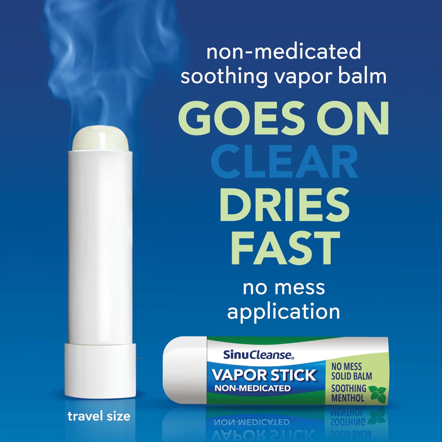 SinuCleanse Vapor Stick, Solid Balm - Portable, Non-Medicated, Soothing Vapors. No Mess, Quick Dry, Moisturizing Formula, 0.11 Oz (2 Pack), Made in USA
