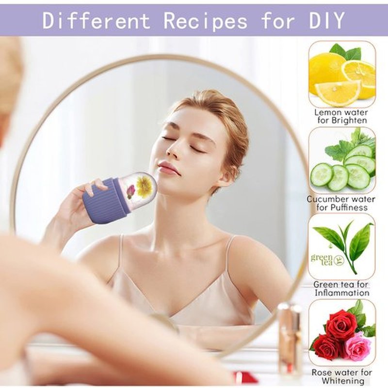 KOGITI Ice Mold for Face, Ice Roller for Face & Eye, Beauty Facial Ice Rollers Ice Holder Mold Face Puffiness Relief Massage Skin Care Tools, Ice Facial Cube (Purple)
