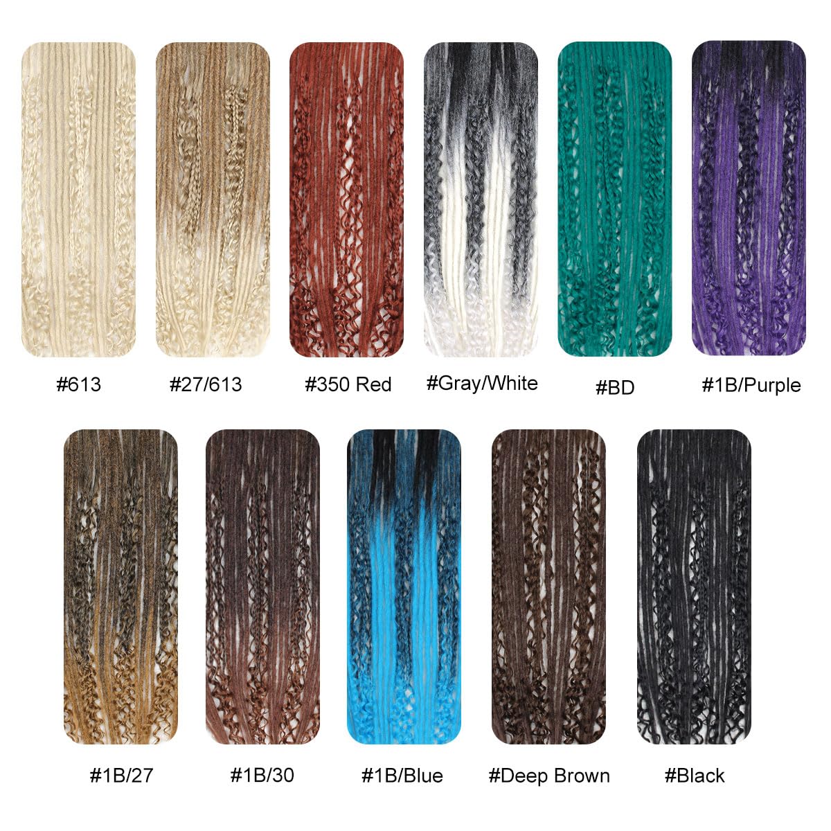 24 Inch Clip in Dreadlock Hair Extensions 10Clips 40 Strands Mixed Synthetic Dreads Extensions for Women,Handmade Soft Straight Boho Wavy Dreads,1B/Blue