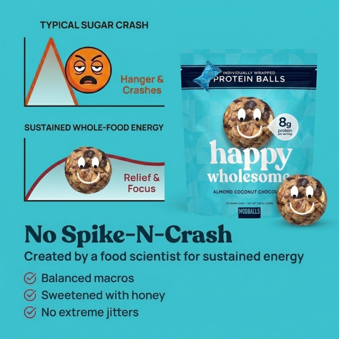 Happy Wholesome Almond Coconut Chocolate Protein Balls, 10 Count
