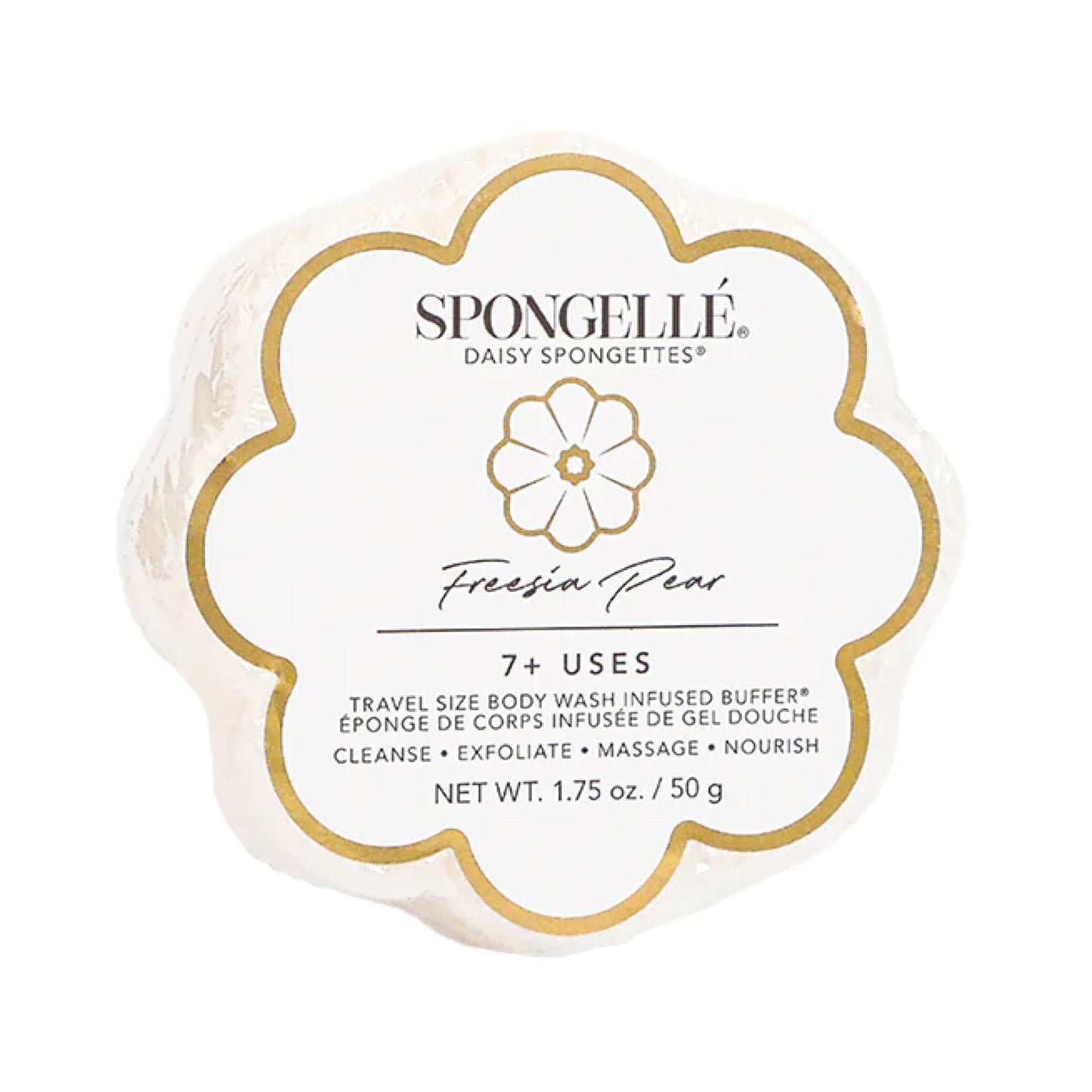 Spongellé Freesia Pear Daisy Spongette Bath Sponge | Built-in Body Wash & Body Scrubber, Shower Loofah Sponge for Women, Travel Essentials | 7+ uses