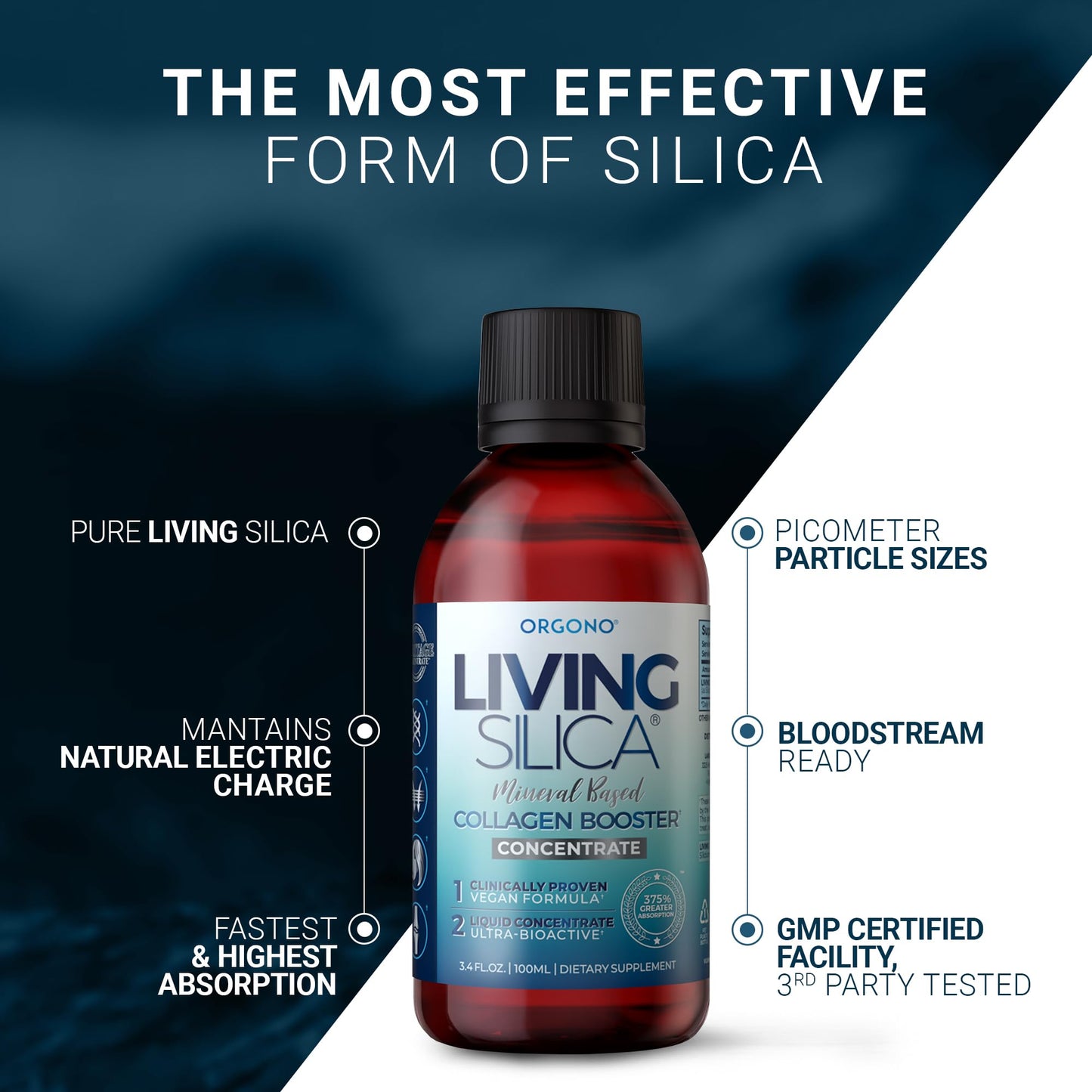 Living Silica ORGONO Silica Drops – Travel Size | Vegan & Mineral-Based Formula | 100mL