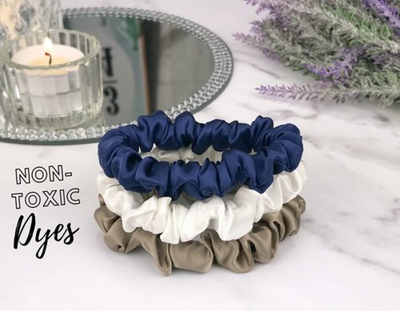 Celestial Silk Mulberry Silk Scrunchies for Hair (Small, Dark Taupe, Navy, Ivory)
