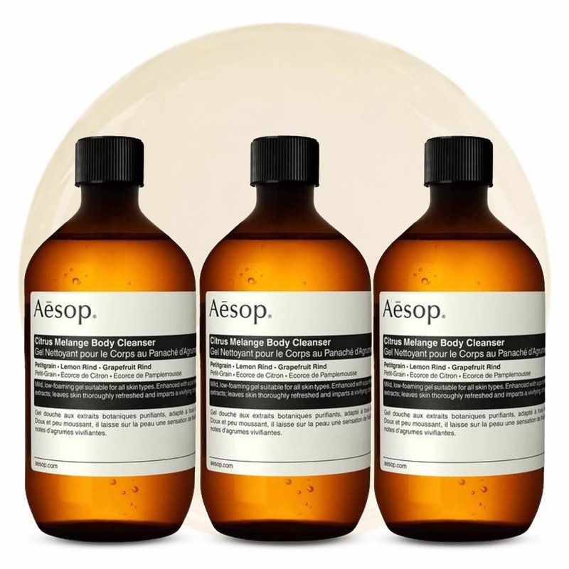 Aesop Citrus Melange Body Cleanser Refill | Gentle Low-Foaming Gel Cleanser for Skin | Citrus Aroma with Botanical Extracts | 16.9 oz / 500 mL (Pack of 3)