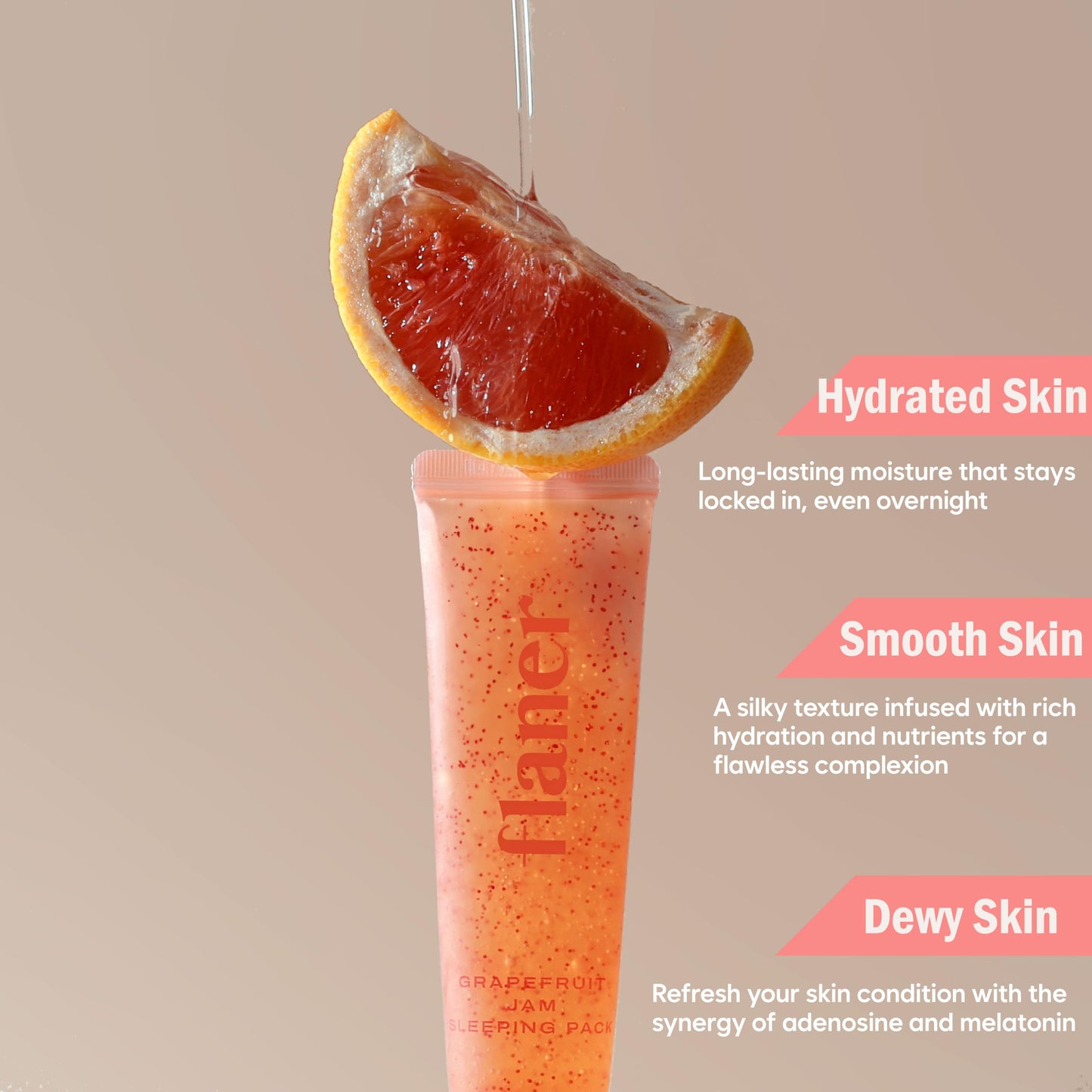 flaner Grapefruit Jam Sleeping Mask – Revitalizing Overnight Face Mask, Vitamin C, Melatonin, Adenosine, Night Deep Hydration Care, Natural Ingredients, Korean Skin Care, 2.02 fl. oz.
