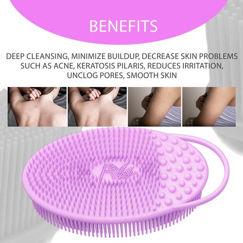 Avilana Silicone Exfoliating Body Scrubber – Dual-Sided Silicone Loofah for Shower, Body Scrubber for Men & Women, Gentle Loofa Alternative, Easy-to-Clean Silicone Body Scrubber (S2-Pink with Silver)