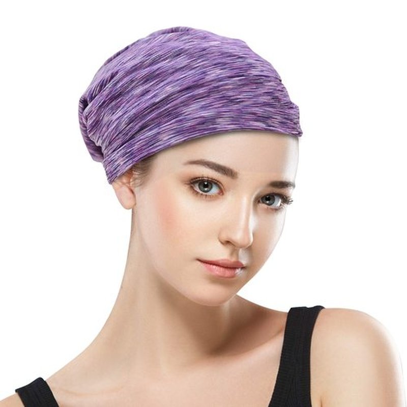 Silk Satin Lined Bonnet Sleep Cap - Adjustable Stay on All Night Hair Wrap Cover Slouchy Beanie for Curly Hair Protection for Women and Men - Heather Purple