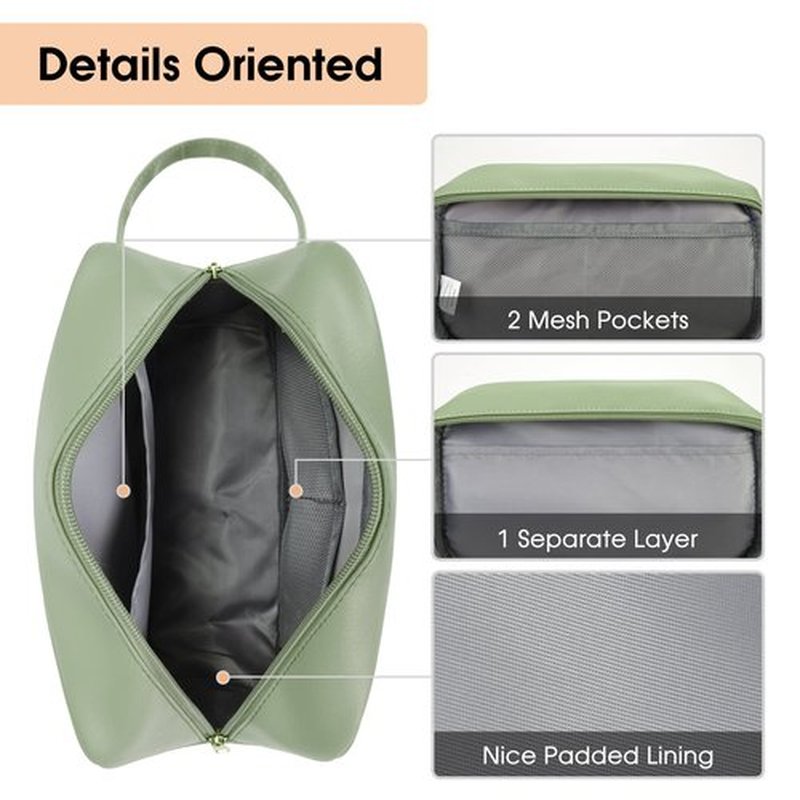 Narwey Vegan Leather Travel Toiletry Bag for Women Traveling Dopp Kit Makeup Bag Organizer for Toiletries Accessories Cosmetics (Green)