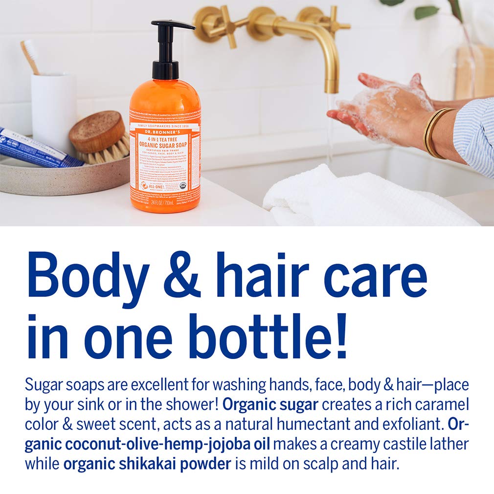 Dr. Bronner's Organic Sugar Soap (Baby Unscented, 24 Ounce) - Made with Regenerative Certified Organic Oils, Sugar & Shikakai Powder, 4-in-1 Use: Hands, Body, Face and Hair- Liquid Soap, Nourishes