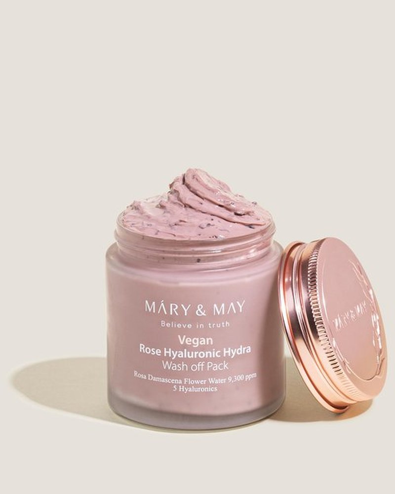 Mary&May Vegan Rose Hyaluronic Hydra Wash Off Mask - Rose Petal and Damask Rose Water Cream Mask for Moisturizing, Exfoliation, and Blackhead Removal - Korean Skincare, 4.23oz.