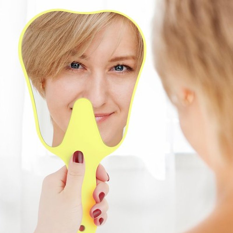 Annhua Hand Mirrors with Handle Tooth-Shape Dental Mirror Tool Face Mirror Yellow, Hand Held Travel Mirror Small and Cute, Used for Oral Clinic, Salon, Barber and Hairdressing