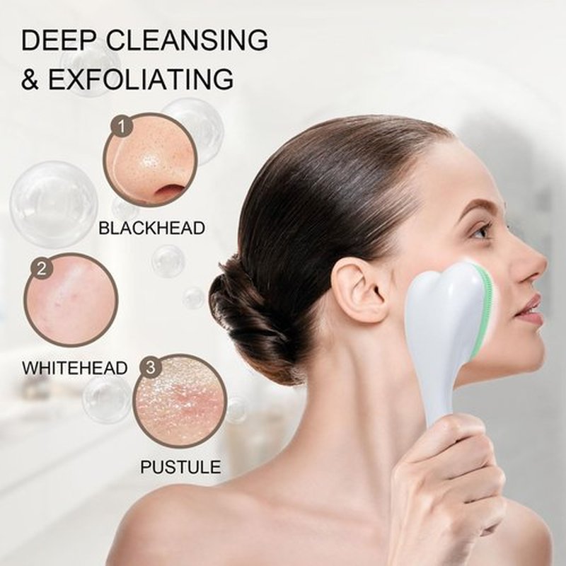 Beomeen Silicone Face Scrubber Exfoliating Brush 2 Pack, Manual Handheld Facial Cleansing Brush Blackhead Scrubber, Soft Bristles Waterproof for Face Skincare (Black Green,Heart)