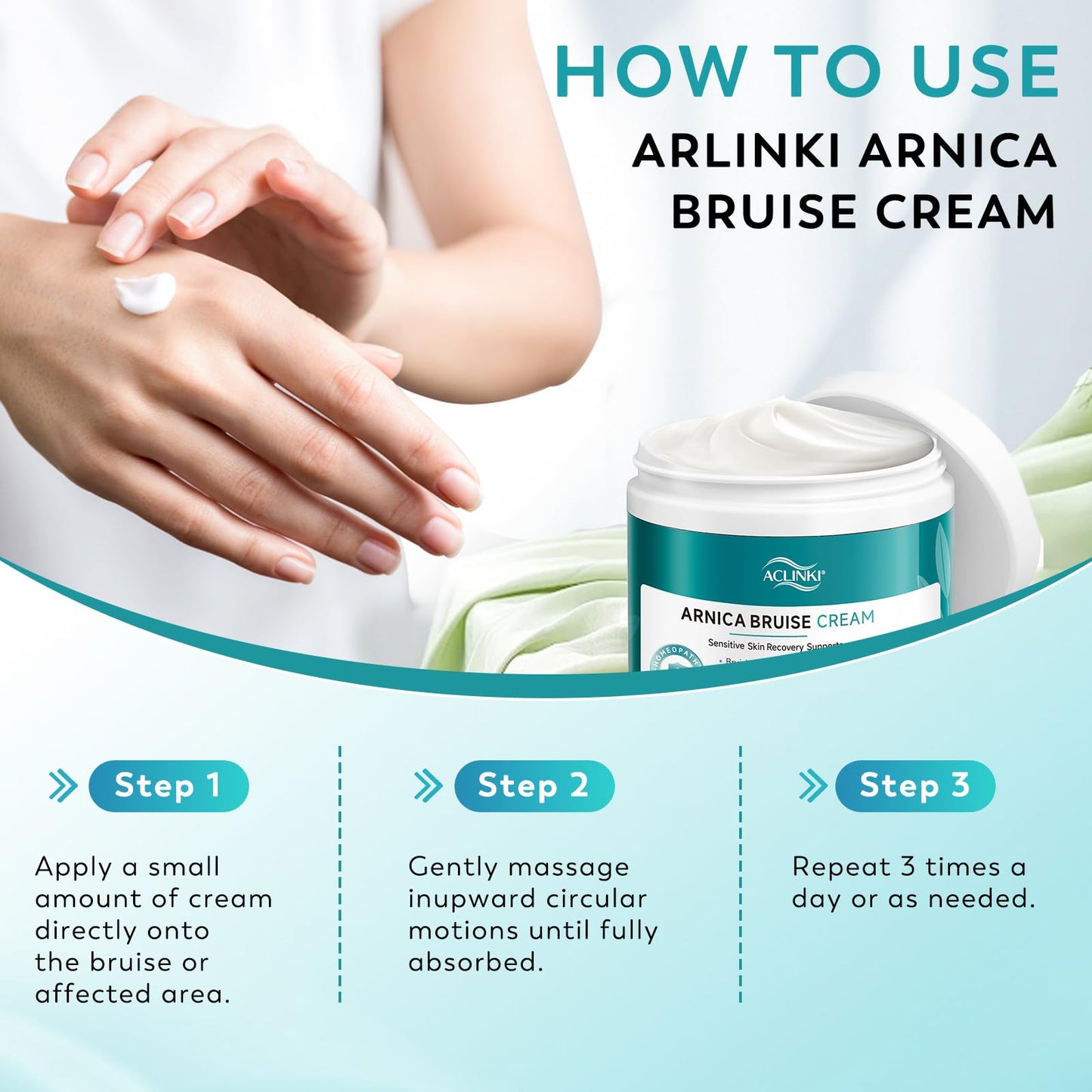 ACLINK Arnica Bruise Cream for Bruising & Swelling Relief, Arnica Montana with Vitamins K, C & E, Fast Absorbing Non-Greasy Moisturizing Cream for Thin Sensitive Skin on Face,Fragrance Free, 4.2 oz
