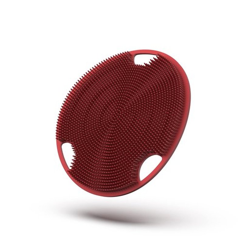 Boie USA Flat Body Scrubber - Soft Silicone-Like Exfoliating Shower Scrubber & Body Cleansing Brush - Stick-to-Wall Loofah Replacement - Body Exfoliator for All Skin Types - Red