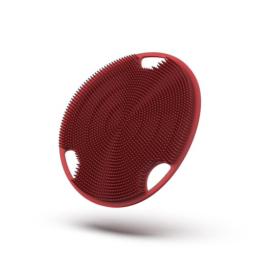 Boie USA Flat Body Scrubber - Soft Silicone-Like Exfoliating Shower Scrubber & Body Cleansing Brush - Stick-to-Wall Loofah Replacement - Body Exfoliator for All Skin Types - Red