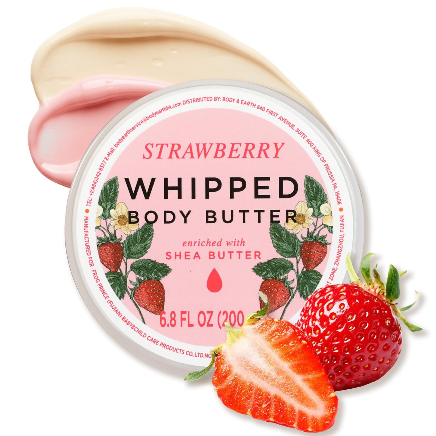Princess Belle Strawberry Whipped Shea Body Butter, Body Moisturizer for Dry Skin, Smell Good, Strawberry Gifts for Women-2 Pack (3.4floz + 6.8 floz)