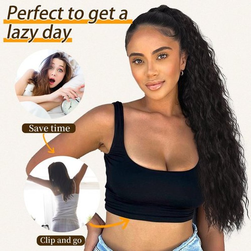 ORSUNCER Ponytail Extension Claw 30" Curly Pony Tail Clip in Claw Hair Extensions Fluffy Natural Looking Synthetic Hairpiece for Women Reddish Orange