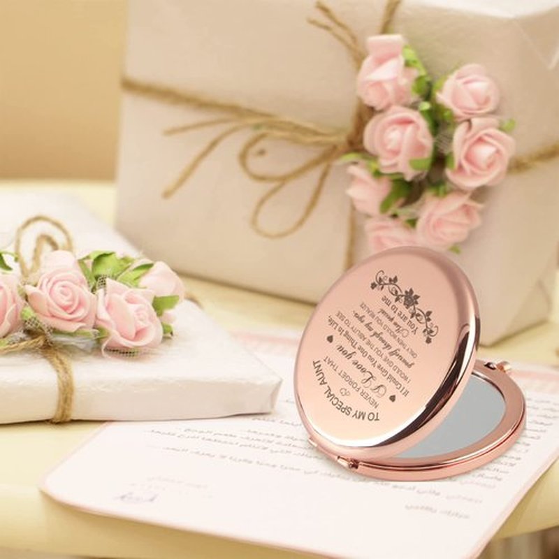 GAOLZIUY Compact Mirror, Rose Gold Special Aunt Hand Mirror, 2.5 inches, Portable, Home Mirror for Mother's Day, Birthdays