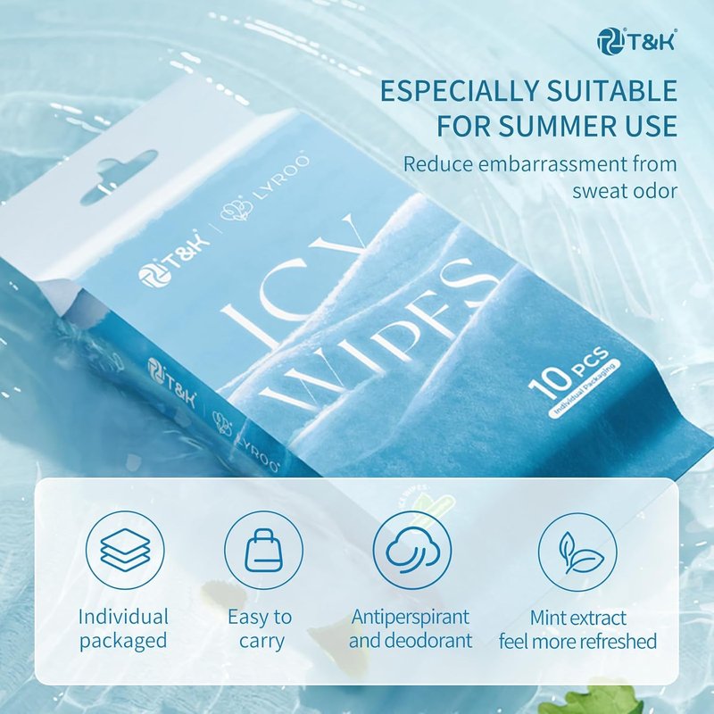 Cooling Body Wipes - 10 Individually Wrapped Refreshing Aloe & Mint Wipes | Perfect for Travel, Sports & Camping