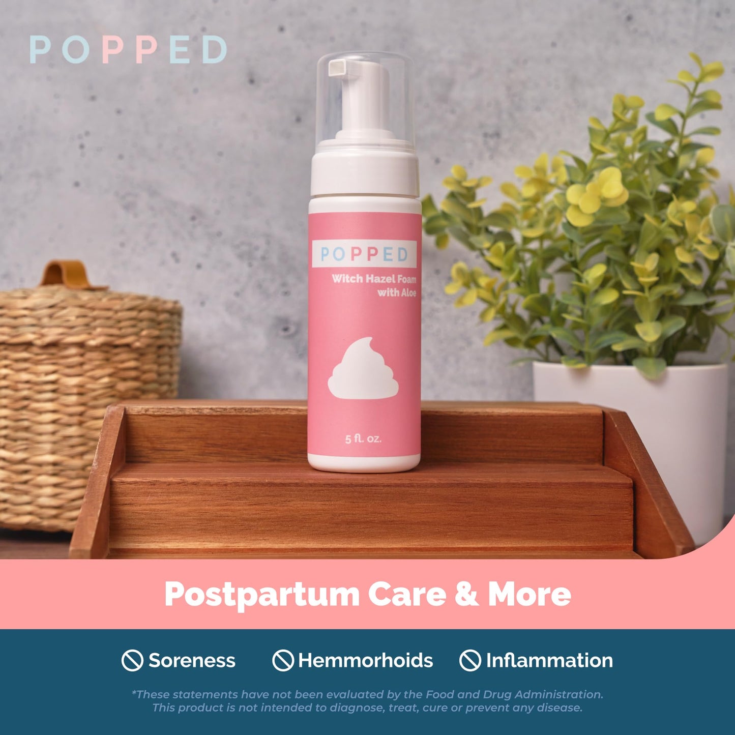 Popped Postpartum Witch Hazel Foam with Aloe, Perineal Healing, 5 fl oz