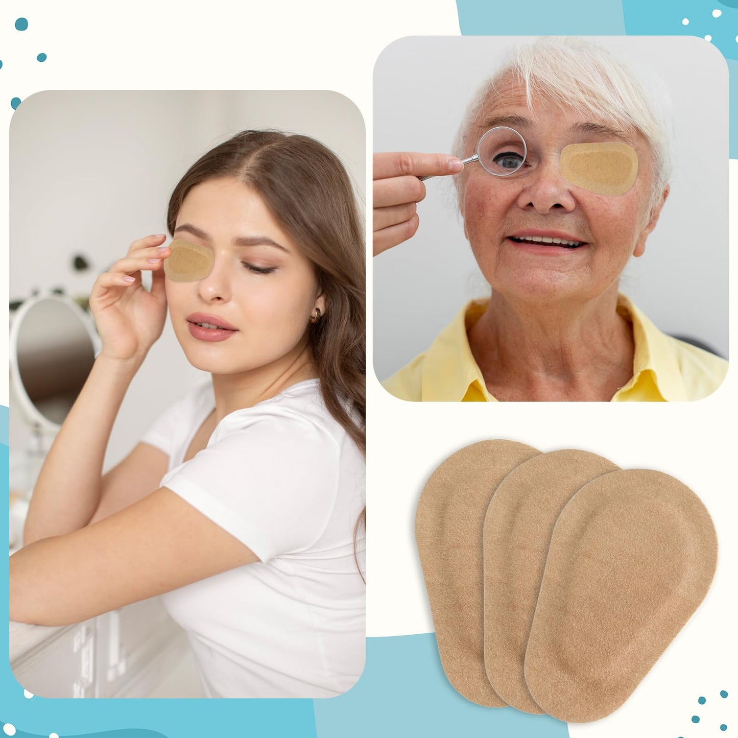 GlobalRoll 50 Pcs Adhesive Eye Patches, Eye Patches for Adults Eye Pad Disposable Eyepatch Latex Free Adhesive Bandages for Baby Kids Girls (Nude,3 x 2 Inch)