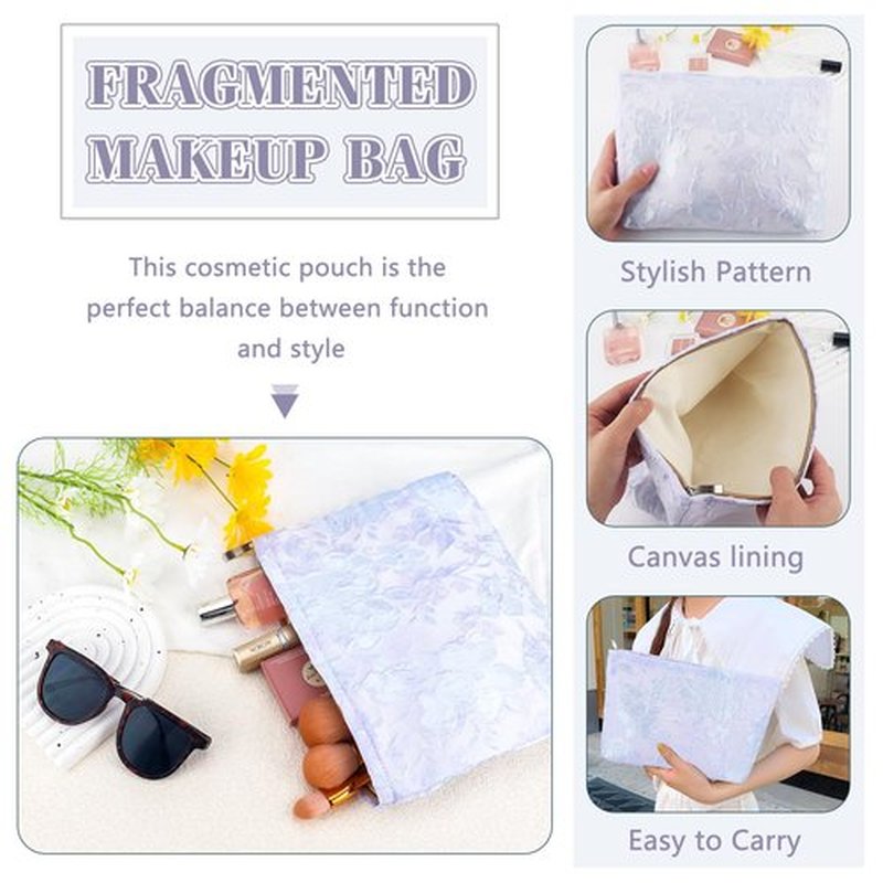 ZLFSRQ Flower Makeup Bag for Women Girls Teens Travel Cute Floral Cosmetic Bags Large Zipper Cosmetic Pouch Purse Portable Toiletry Bag Aesthetic Embossed Blue Purple Makeup Brushes Storage Organizer