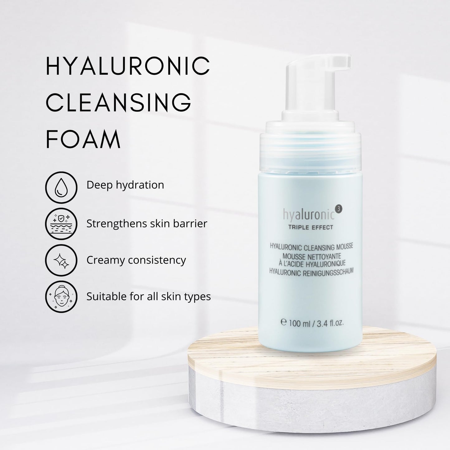 êb être belle Cleansing Foam with Hyaluronic Acid 3D, Skin Care for Women, Lightweight Hydrating Foam Cleanser & Betaine, for All Skin Types, 100 mL