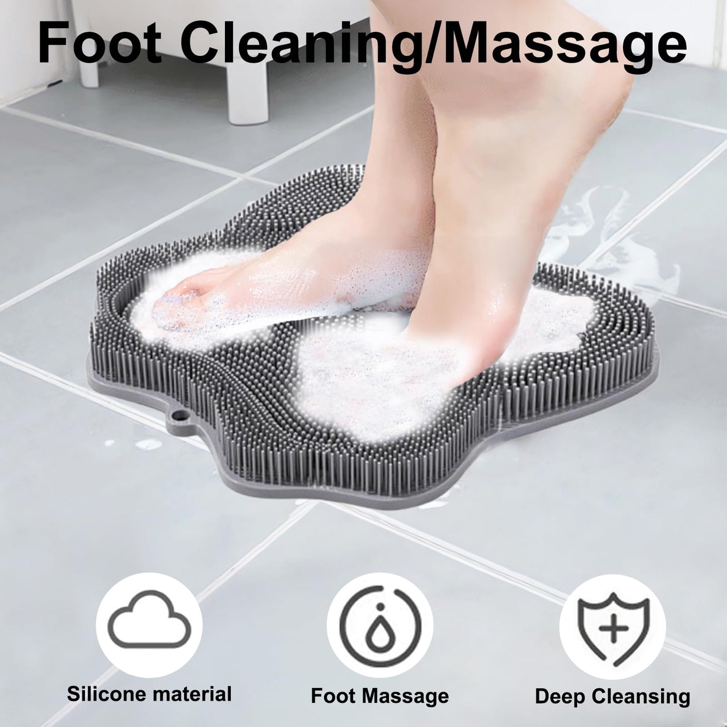 Easkite Shower Foot Scrubber, Shower Foot and Back Scrubber with Suction Cups, Shower Silicone Foot Washer for Exfoliating Massage（Grey）