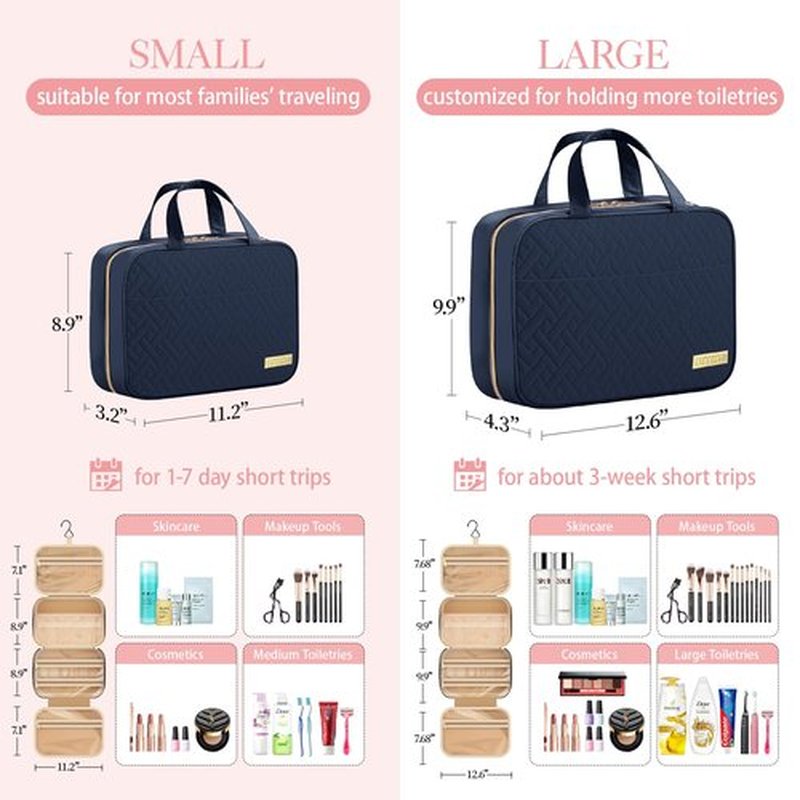 HOTOR Travel Toiletry Bag - Toiletry Bag w/Hanging Hook - Spacious Toiletry Bag for Women & Men, Makeup Bag/Big Comparment, Waterproof for Travel Accessories, Travel Essentials, Medium, Navy Blue