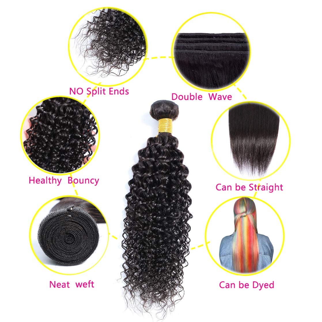 Selina 3 Bundles 16 18 20 inch Kinky Curly Bundles Curly Human Hair Bundles Unprocessed Remy Hair Extensions Brazilian Virgin Human Hair 100 Gram/Bundle Natural Color (16"18'' 20'',Curly)