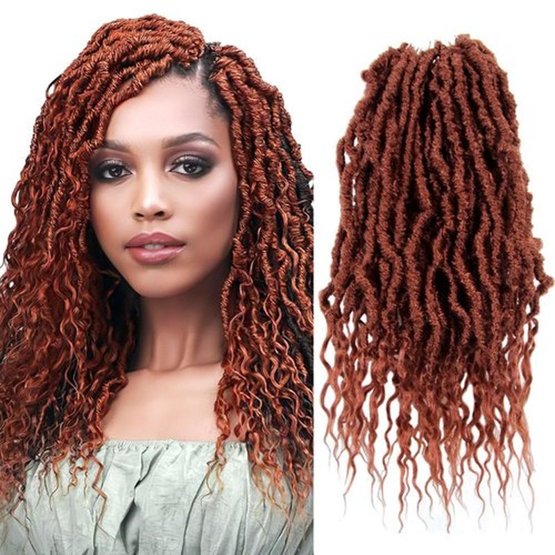 SERENDIPA Boho Faux Locs Curly End, 14 Inch Short Pre-Looped Soft Crochet Goddess Locs Synthetic Hair (6 Packs, 350#, Ginger Red)