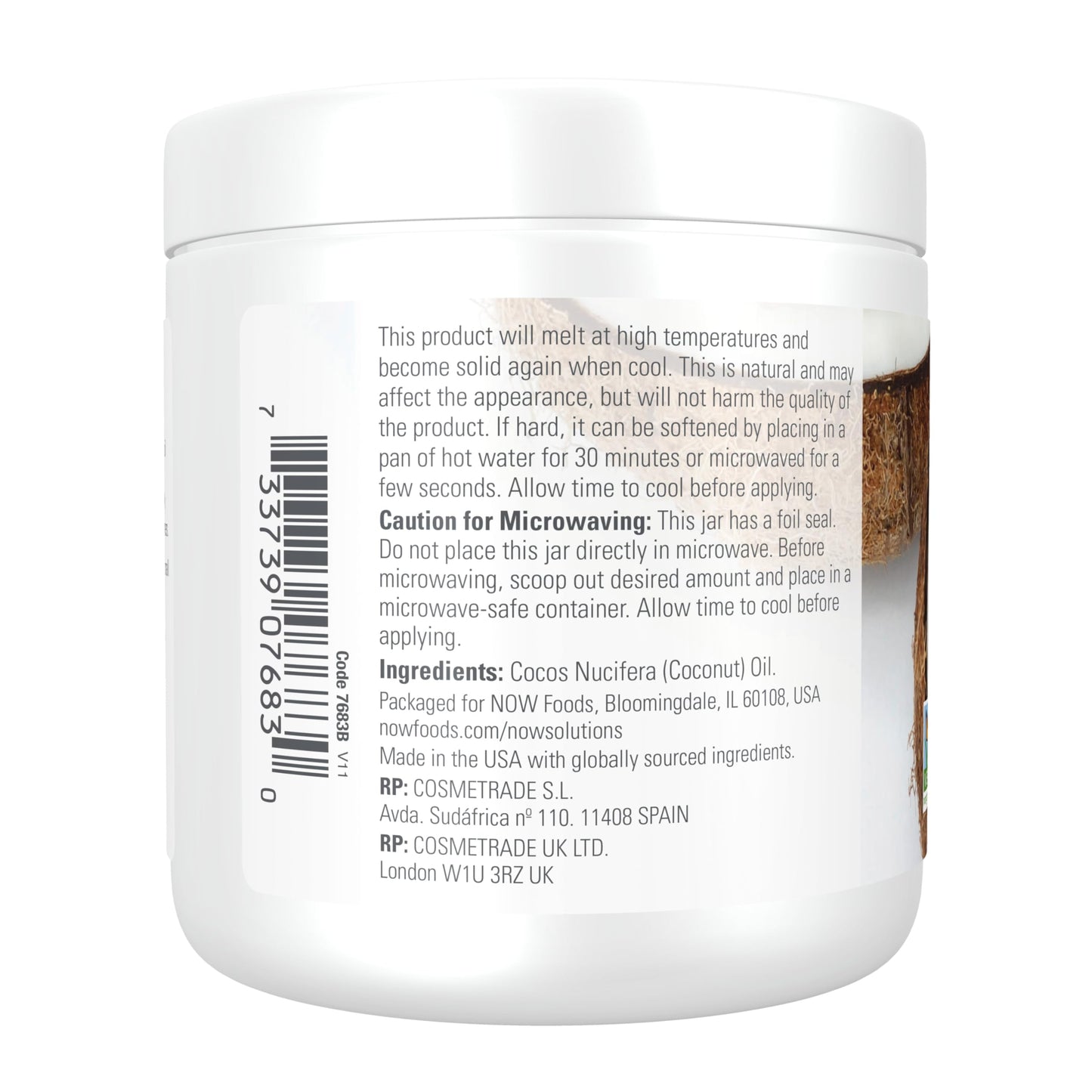 NOW Solutions, Coconut Oil, Naturally Revitalizing for Skin and Hair, Conditioning Moisturizer, 7-Ounce (Pack of 2)