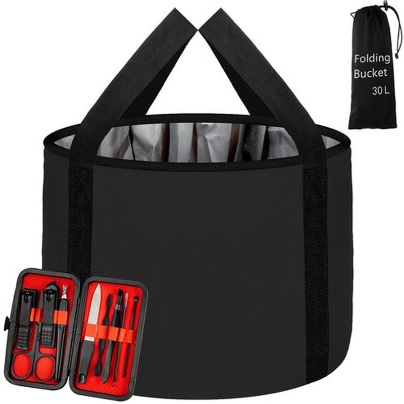 JSVSLTD Foot Bath Basin 30L Collapsible Bucket, Portable Foot Soak Tub Feet Soaking Bucket for Outdoor Travel, Camping, Fishing（Black)