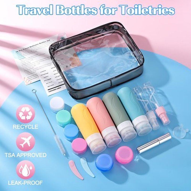 19 Pack Travel Size Toiletries Containers Refillable Perfume Bottles Tsa Approved Travel Toiletry Bag For Women Must Haves Accessories Travel Essentials