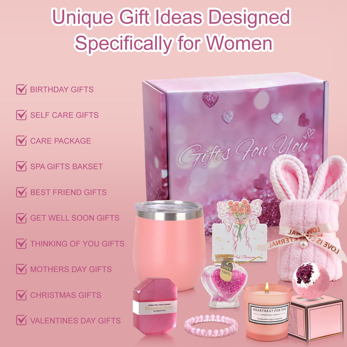 Gifts for Women Bath and Body Gift Basket Valentines Day Gifts Coconut Lavender Home Spa Set Self Care Gift for Mom Sister Her Wife Spa Kit Care Package