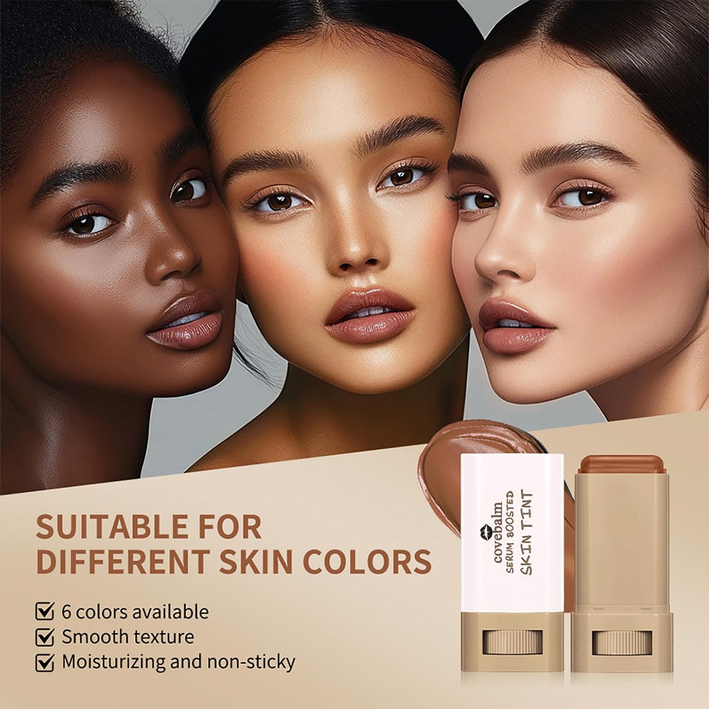 Covebalm Beauty Skin Tint for Black Women, Covebalm Foundation Stick, Beauty Balm Serum Boosted Skin Tint, Concealer Stick Full Coverage Foundation, Tinted Moisturizer for Face (#02)