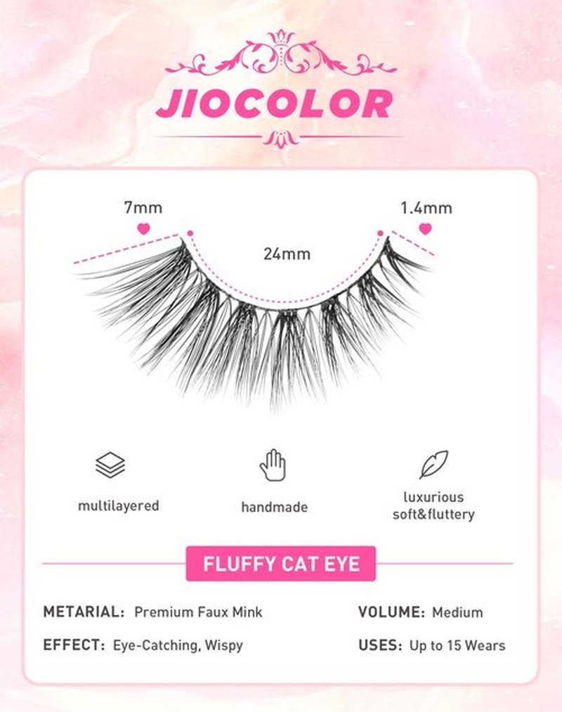 Cat Eye Lashes Natural Look Short Wispy Faux Mink Eyelashes Jiocolor Soft Thin Band False Eyelashes 14 mm False Lashes 10 Pairs D6
