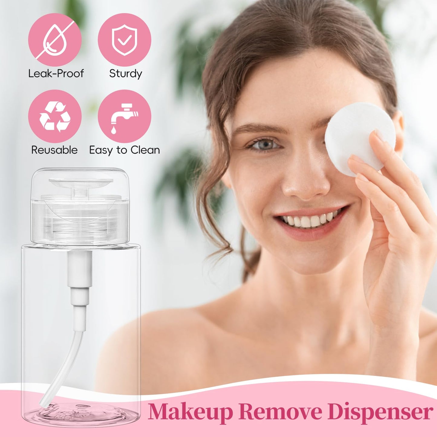 3 Pack Push Down Pump Bottle Dispenser for Makeup Remover, Facial Toner, Micellar Water, Alcohol, Nail Polish Remover Empty Push Top Bottles Containers 6.7oz/200ML