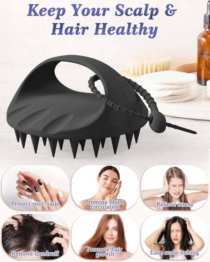 Manmihealth Slicone Scalp Massager & Upgrade Silicone Body Scrubber Set 2 PCS, Extra-Large Shampoo Brush & Body Scrubbers for Use in Shower with a Free Silicone Strap & Hook Style 2 (Black*2)