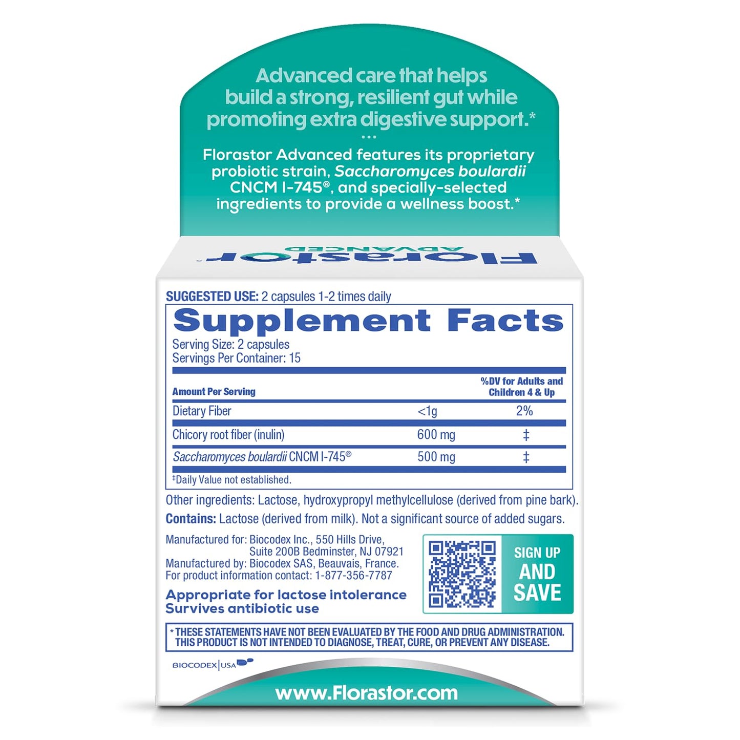 Florastor Advanced Pro+Pre Daily Probiotic and Prebiotic, 30 Capsules
