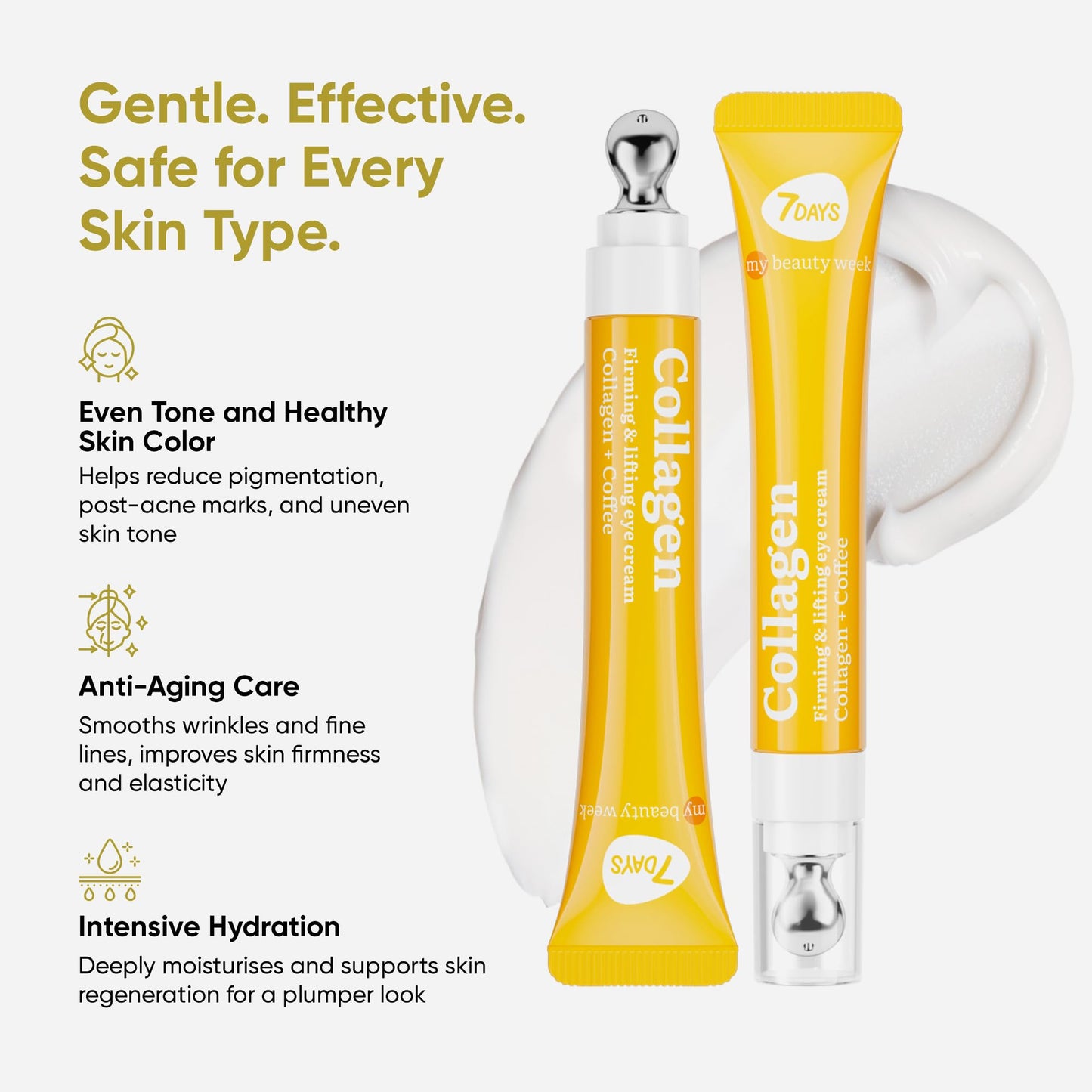 7DAYS Eye Cream Korean Skin Care with Cooling Eye Massager – Collagen Under Eye Cream for Dark Circles, Puffiness & Bags, Anti Aging, Firming & Tightening Eye Care | 0.6 fl oz / 18 ml