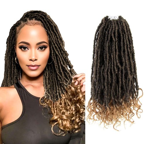 Niseyo Wild Locs 14 Inch Distressed New Faux Locs with Curly Ends 8 Packs Long Soft Pre-looped Goddess Locs Crochet Hair (T27, Ombre Honey Blonde)