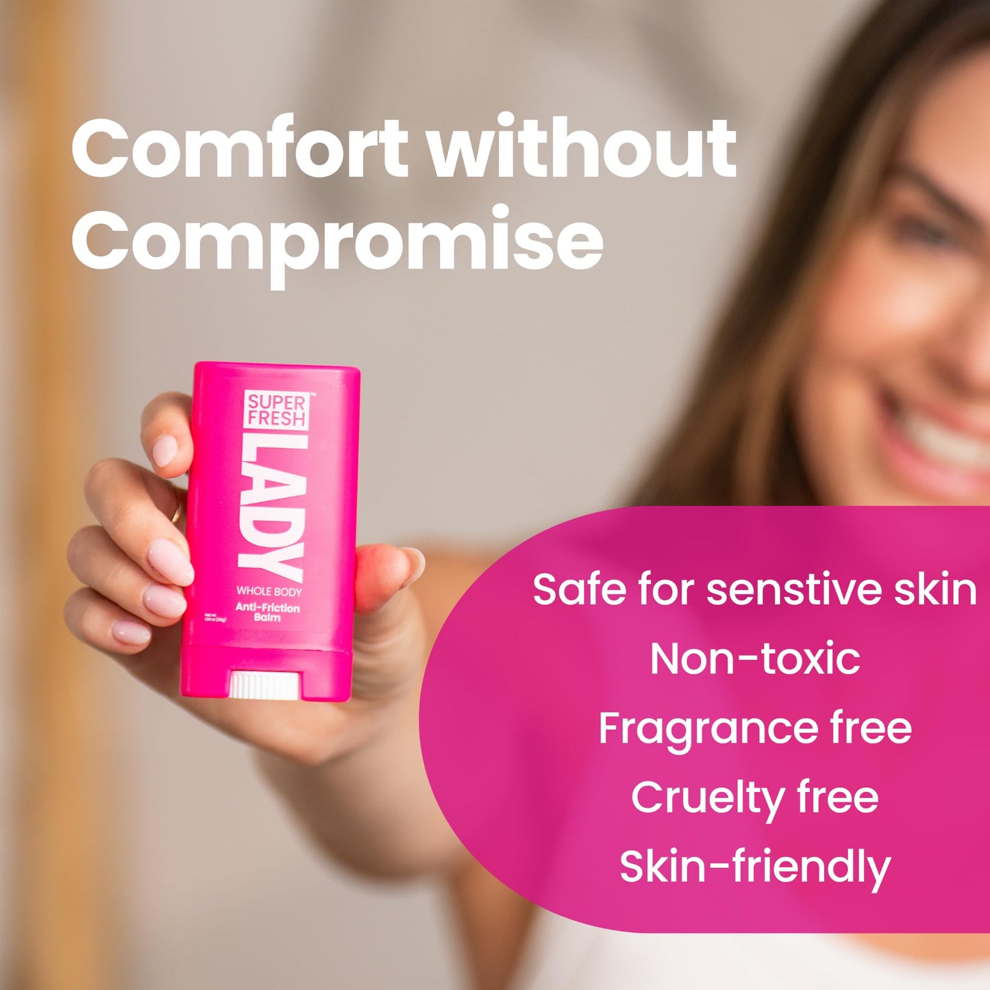 Super Fresh Lady Anti-Chafe Stick, Unscented, Aloe, No-Mess Glide, 1.34 oz